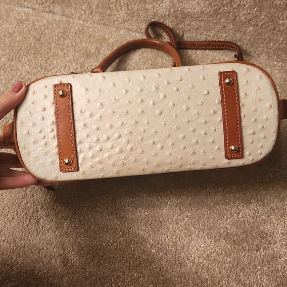 Dooney & Bourke Cream & Brown Ostrich-Inspired Leather Zip Satchel - Picture 4 of 16